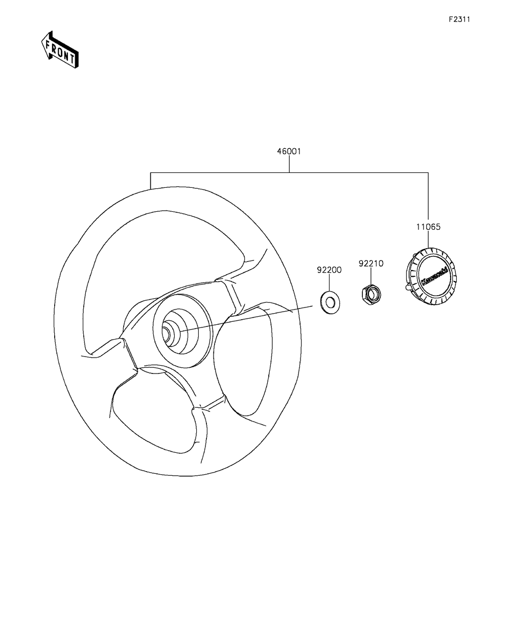 Steering Wheel Diagram and Parts List for KAF400DFF 2015 Kawasaki Lawn Tractor Accessories