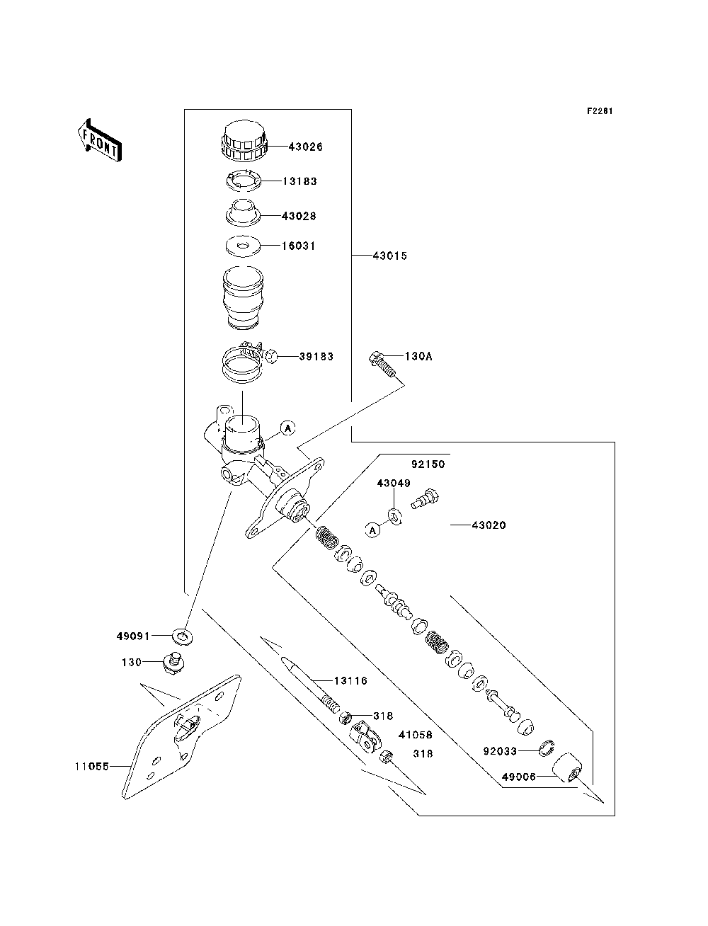 Master Cylinder Diagram and Parts List for KRF750SDF 2013 Kawasaki Lawn Tractor Accessories