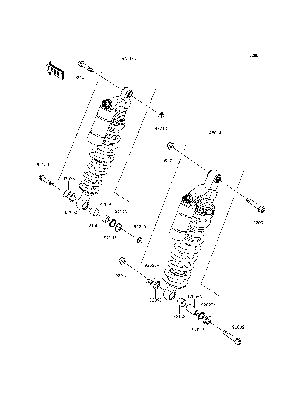 Shock Absorber Diagram and Parts List for KRT800DFF 2015 Kawasaki Lawn Tractor Accessories