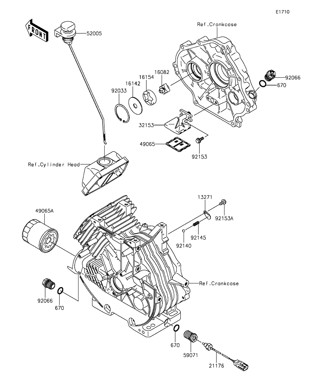 Oil Pump/Oil Filter Diagram and Parts List for KAF400AGF 2016 Kawasaki Lawn Tractor Accessories