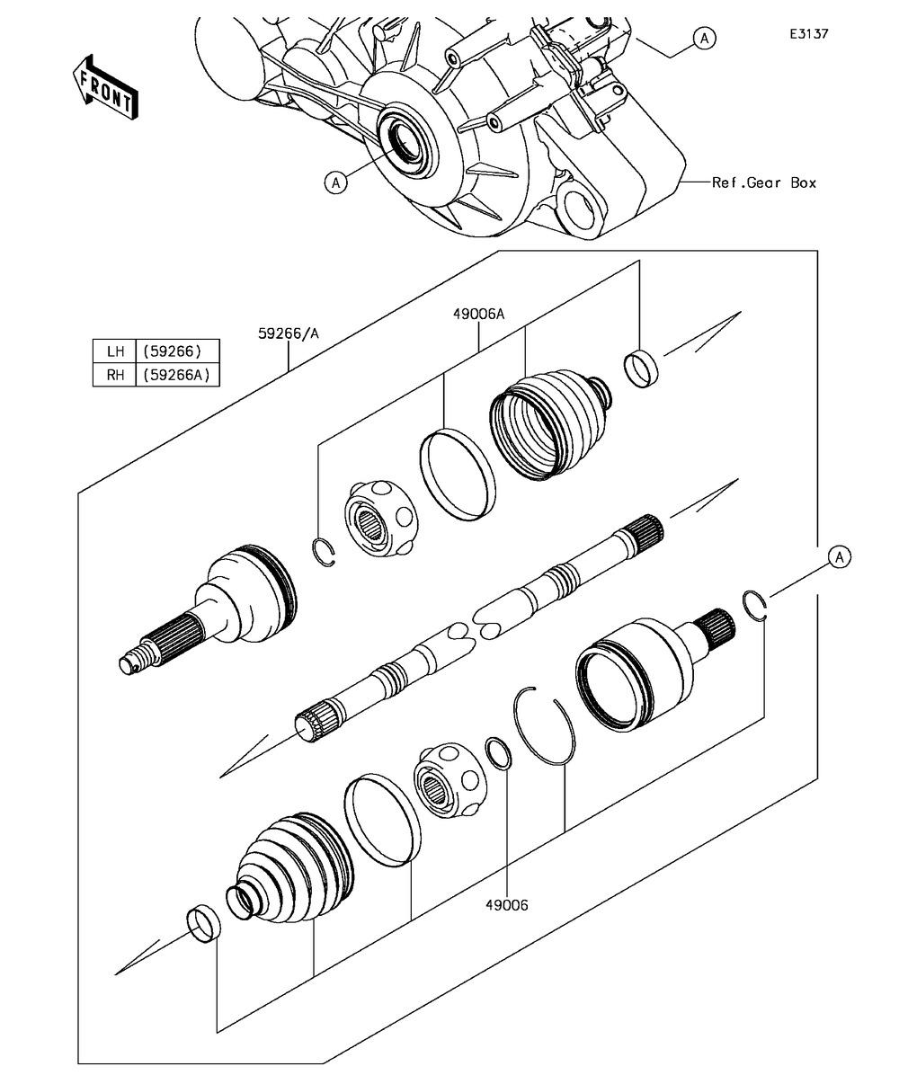 Drive Shaft-Rear Diagram and Parts List for KAF820BHF 2017 Kawasaki Lawn Tractor Accessories