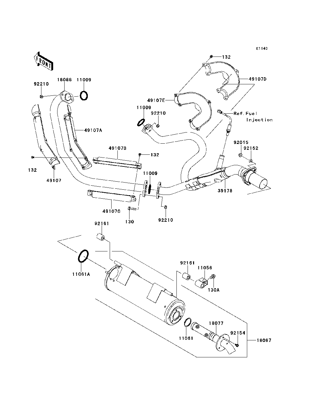 Muffler Diagram and Parts List for KRT800BEF 2014 Kawasaki Lawn Tractor Accessories