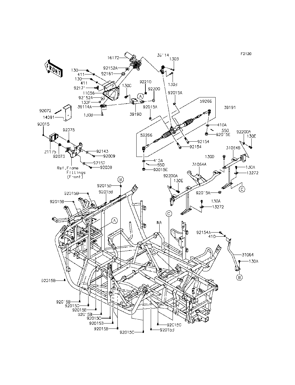 Frame Diagram and Parts List for KRT800BFF 2015 Kawasaki Lawn Tractor Accessories