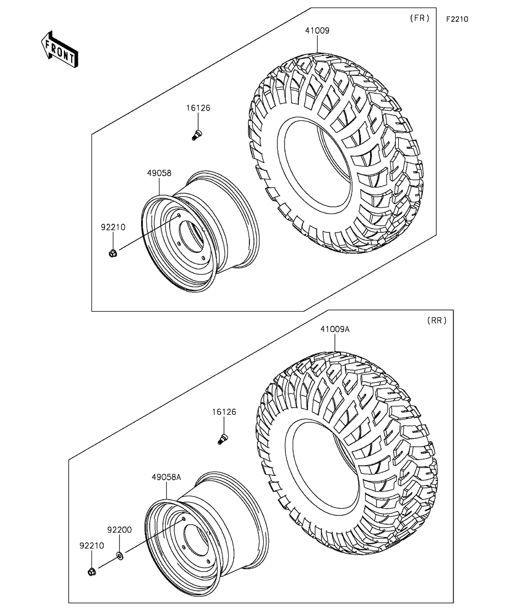 Wheels/Tires Diagram and Parts List for KAF820BGF 2016 Kawasaki Lawn Tractor Accessories