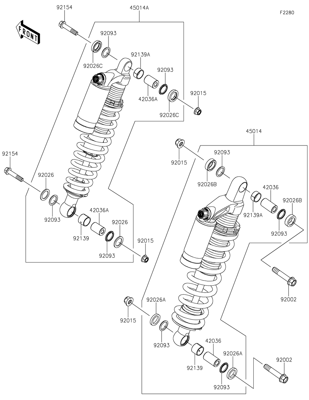 Shock Absorber Diagram and Parts List for KRF800FNFNN 2022 Kawasaki Lawn Tractor Accessories