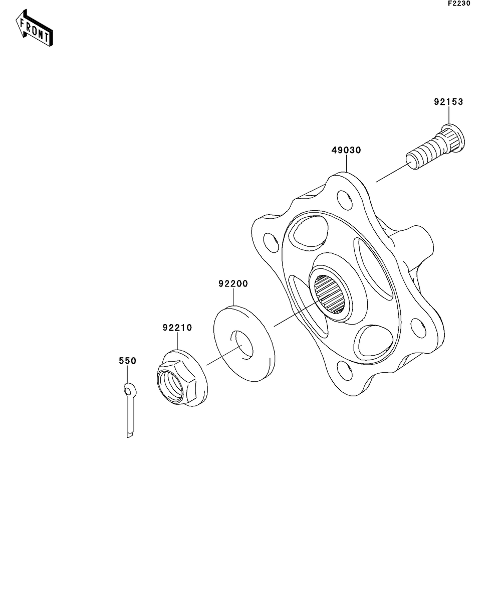 Front Hubs/Brakes Diagram and Parts List for KRT750CCF 2012 Kawasaki Lawn Tractor Accessories