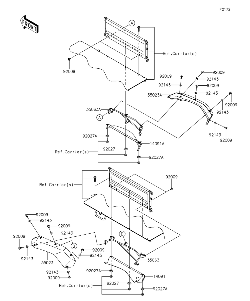 Rear Fender Diagram and Parts List for KAF620RFF 2015 Kawasaki Lawn Tractor Accessories