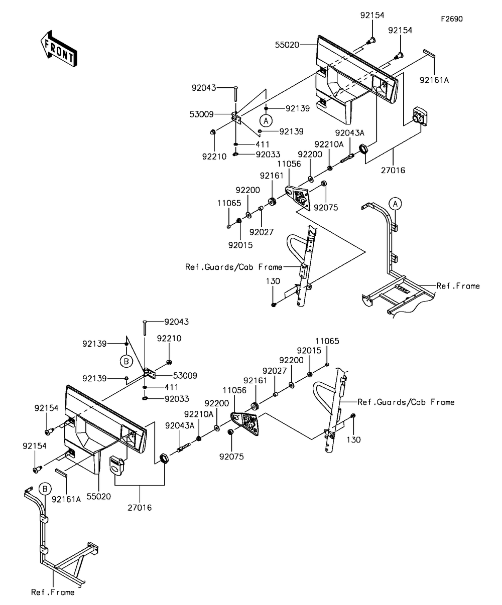 Door Diagram and Parts List for KAF820FHF 2017 Kawasaki Lawn Tractor Accessories