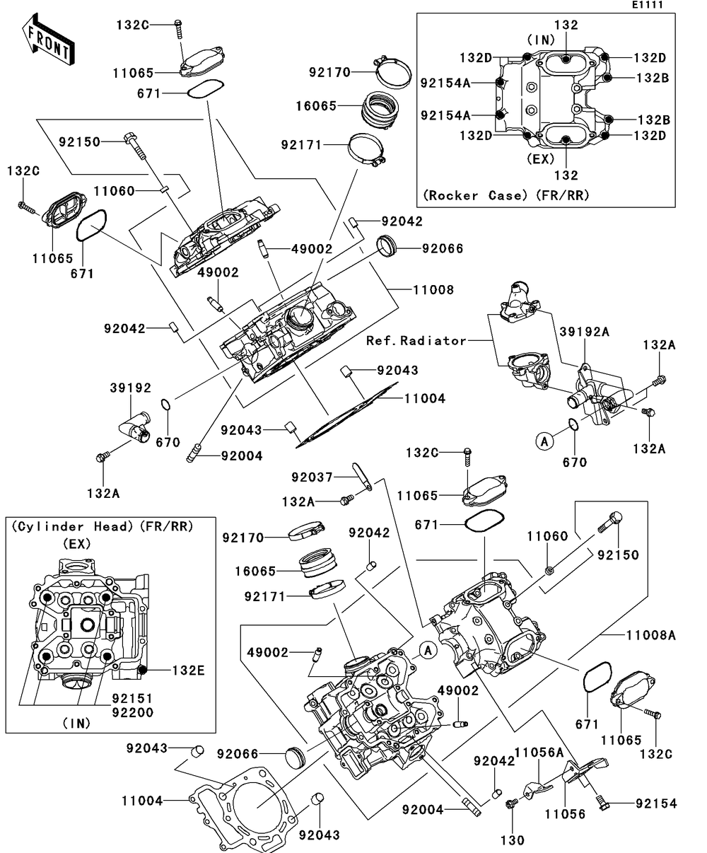 Cylinder Head Diagram and Parts List for KRT750DCF 2012 Kawasaki Lawn Tractor Accessories