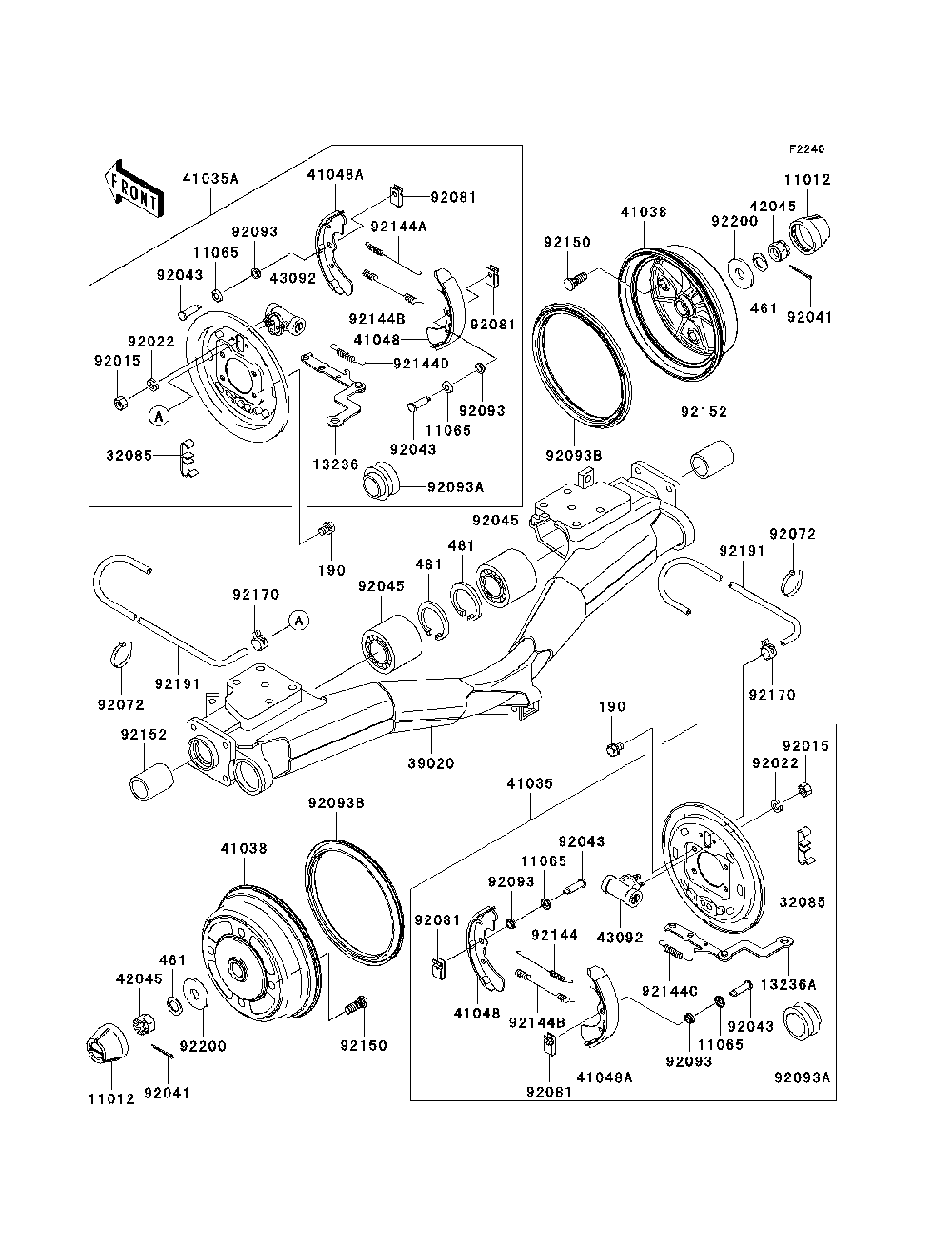 Rear Hubs/Brakes Diagram and Parts List for KAF950C7F 2007 & Prior Kawasaki Lawn Tractor Accessories