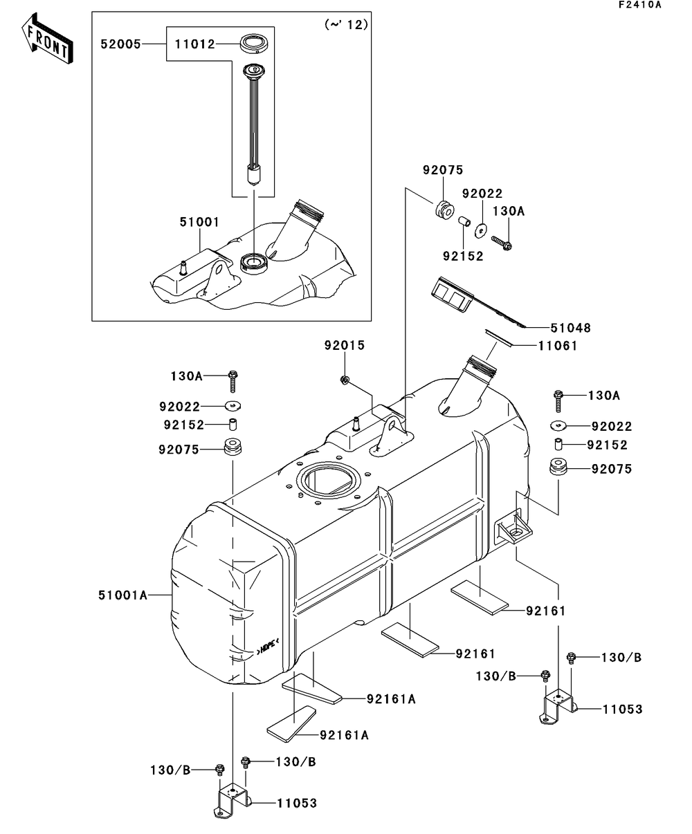 Fuel Tank Diagram and Parts List for KAF620SDF 2013 Kawasaki Lawn Tractor Accessories