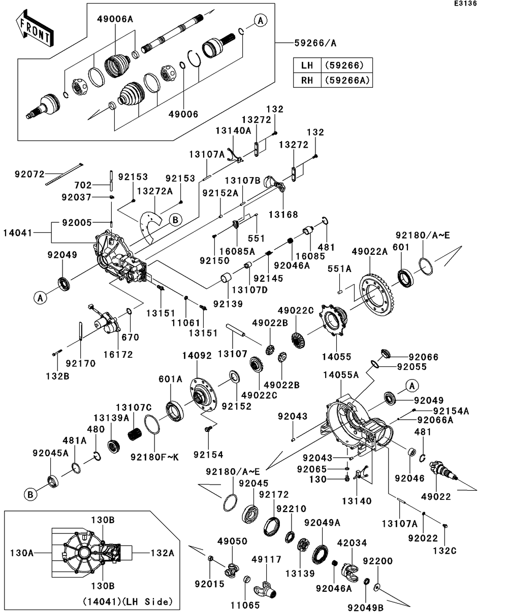 Drive Shaft-Front Diagram and Parts List for KRT750ACF 2012 Kawasaki Lawn Tractor Accessories