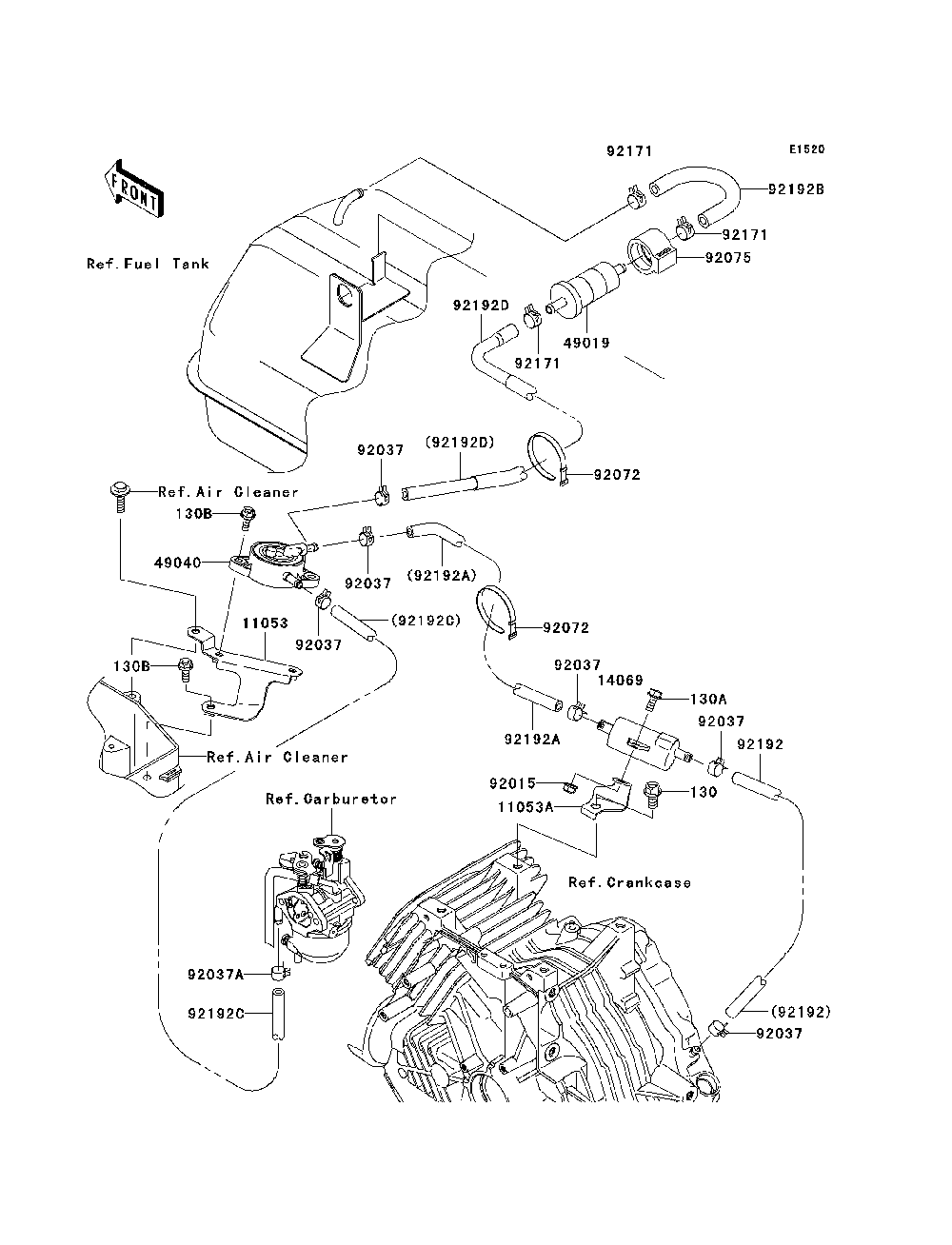 Fuel Pump Diagram and Parts List for KAF400B7F 2007 & Prior Kawasaki Lawn Tractor Accessories