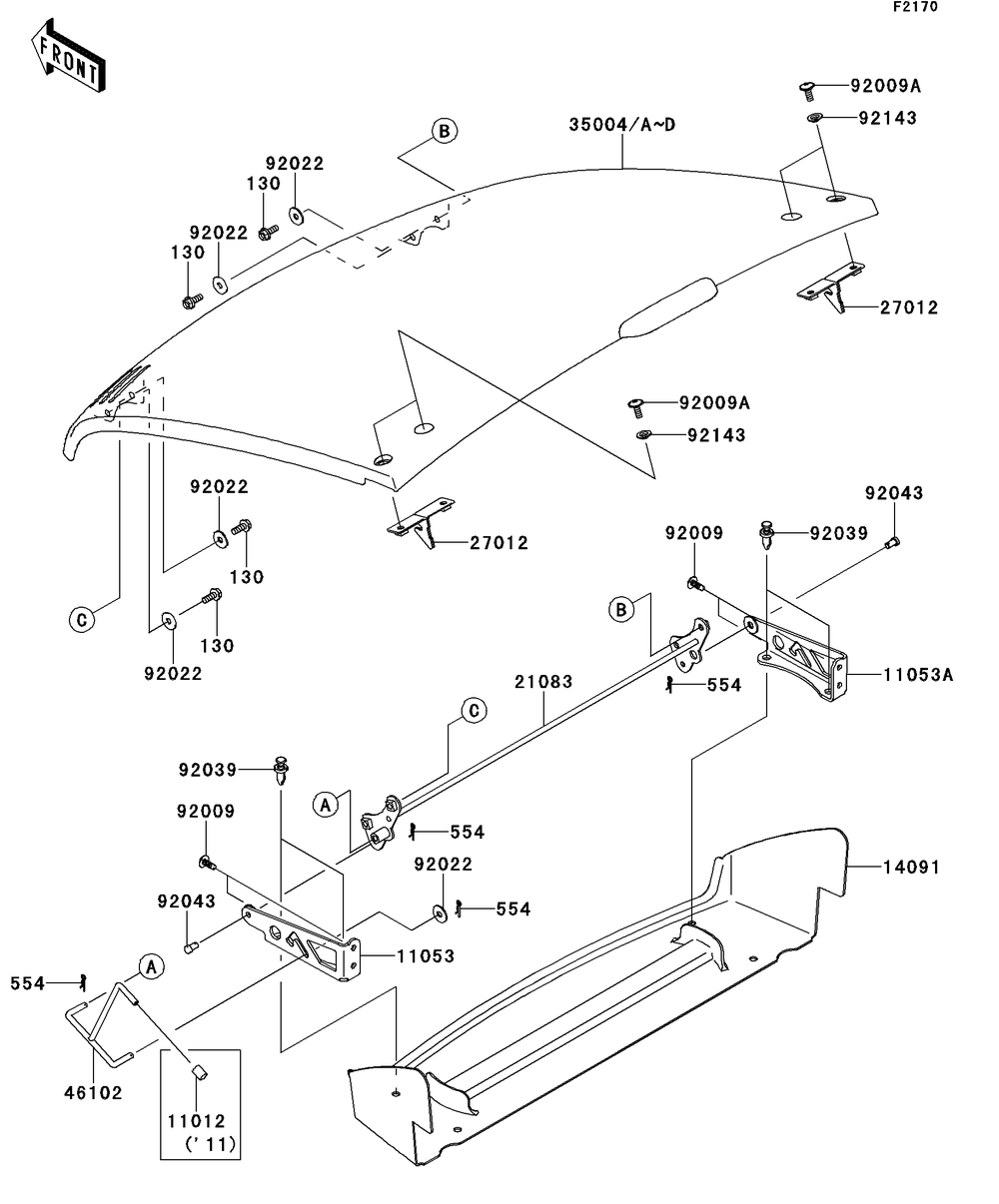 Fenders Diagram and Parts List for KAF400AFF 2015 Kawasaki Lawn Tractor Accessories