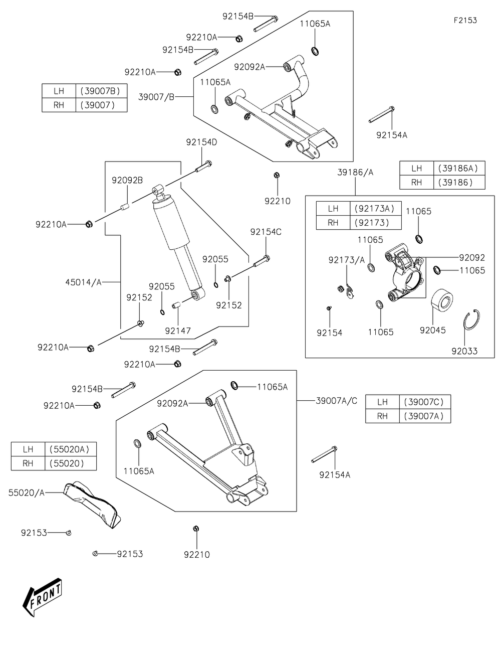 Rear Suspension Diagram and Parts List for KAF700AMFNN 2021 Kawasaki Lawn Tractor Accessories
