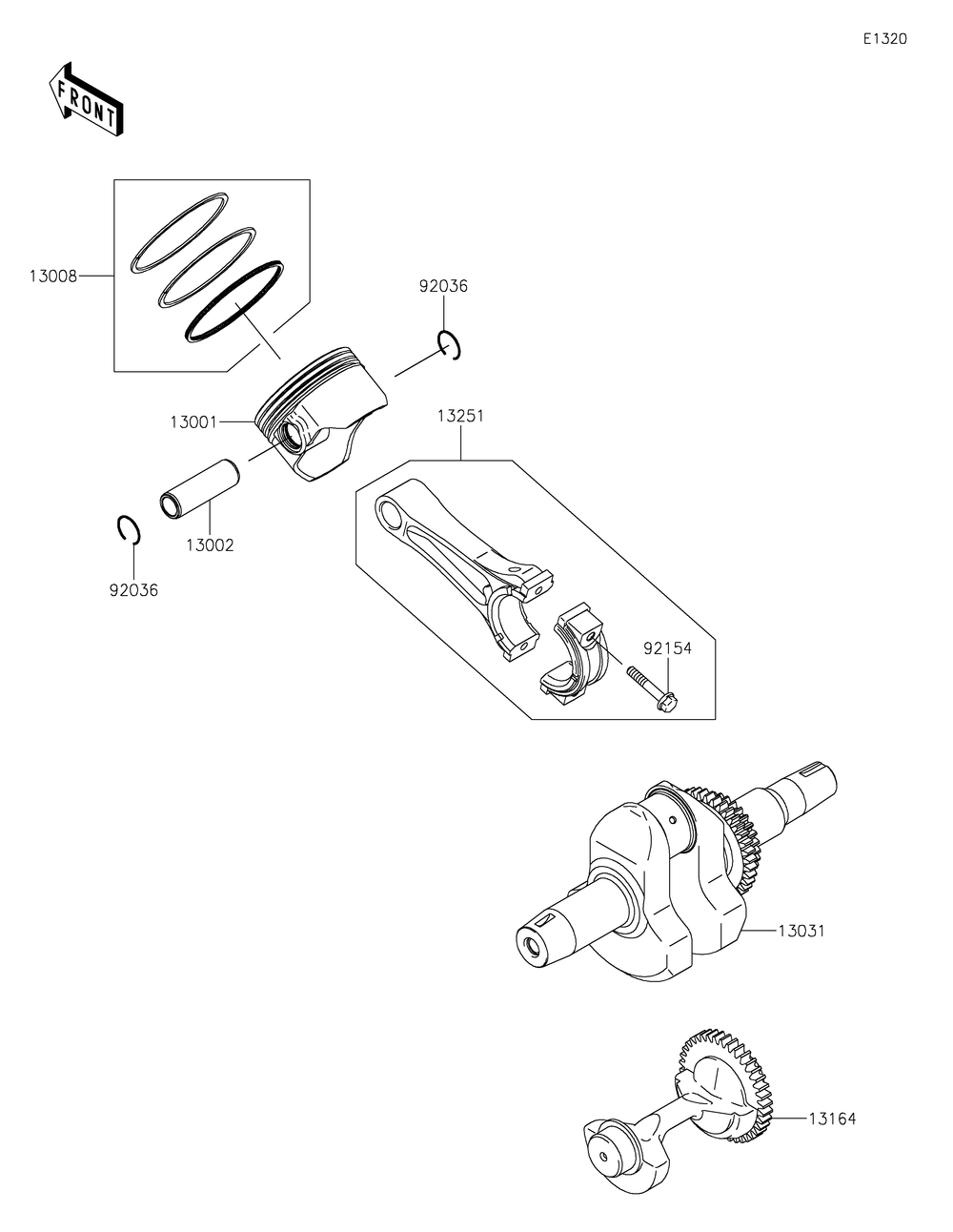 Crankshaft/Piston Diagram and Parts List for KAF400RLS 2020 Kawasaki Lawn Tractor Accessories