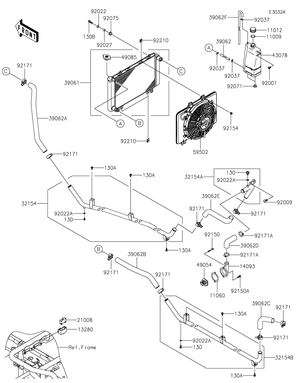 Radiator 2 Diagram and Parts List for KAF622AMFNN 2021 Kawasaki Lawn Tractor Accessories