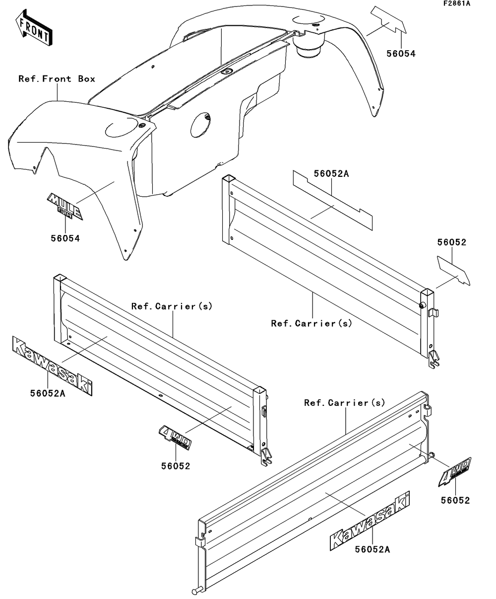 Decals(Aff) Diagram and Parts List for KAF400AFF 2015 Kawasaki Lawn Tractor Accessories