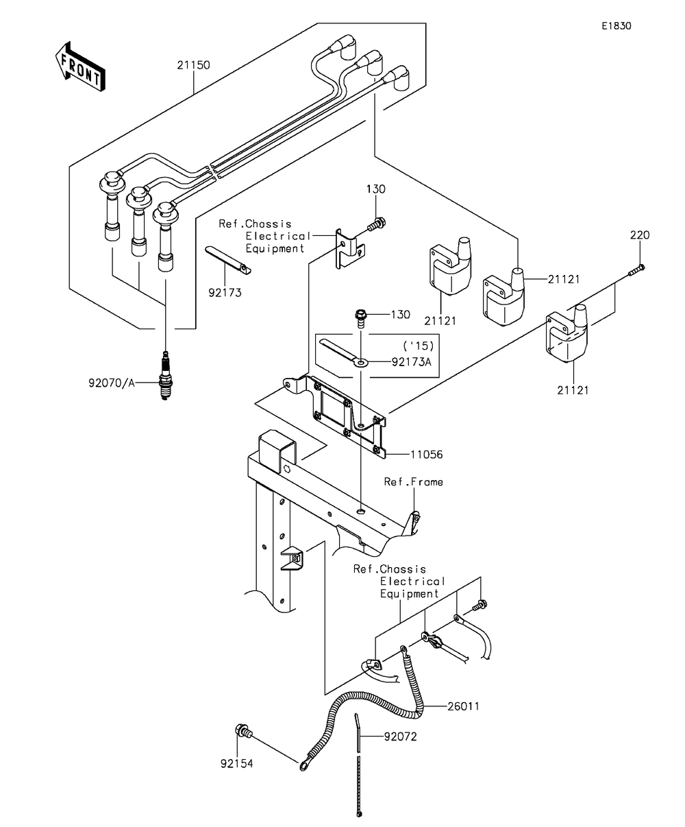 Ignition System Diagram and Parts List for KAF820AFF 2015 Kawasaki Lawn Tractor Accessories