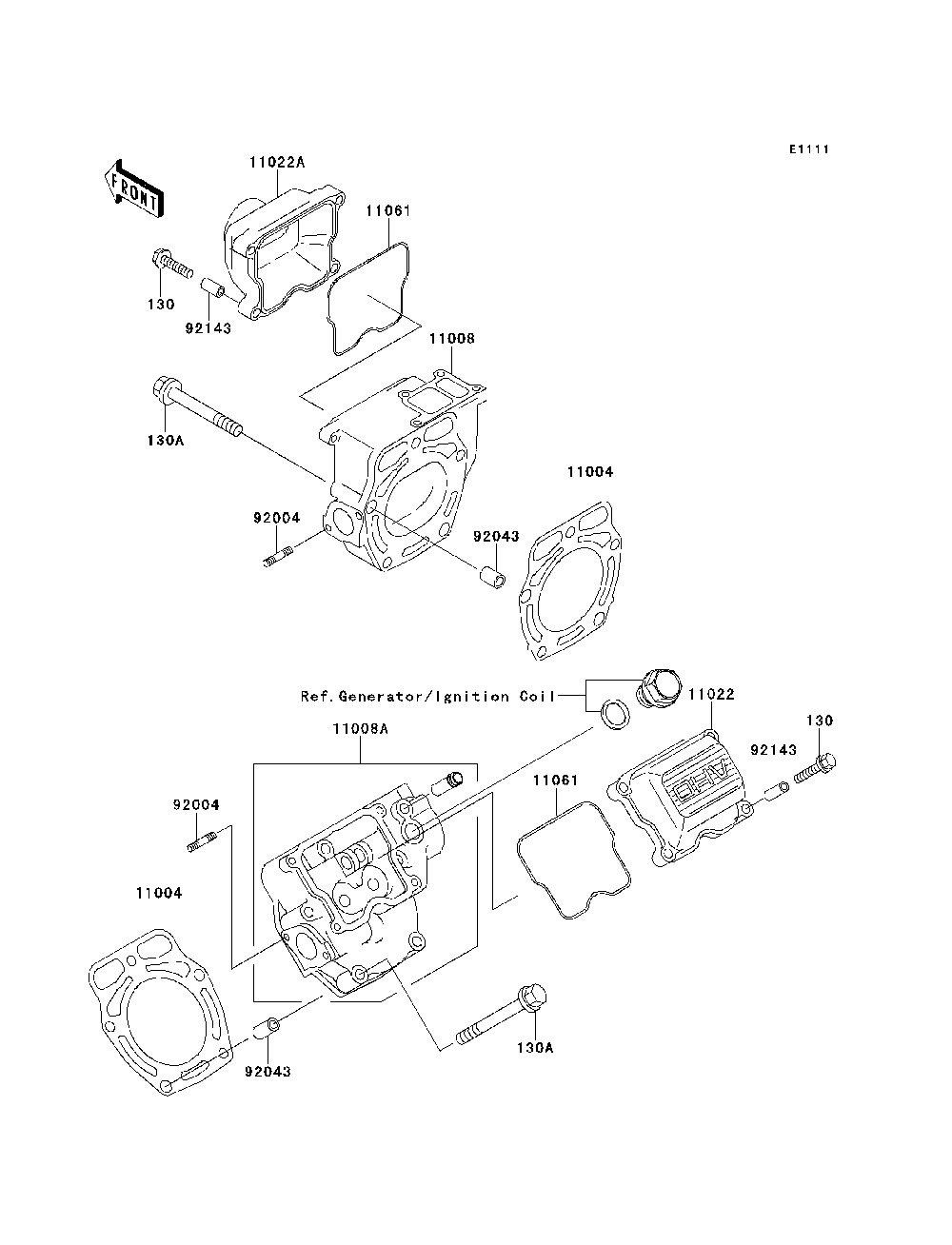 Cylinder Head Diagram and Parts List for KAF620MDF 2013 Kawasaki Lawn Tractor Accessories