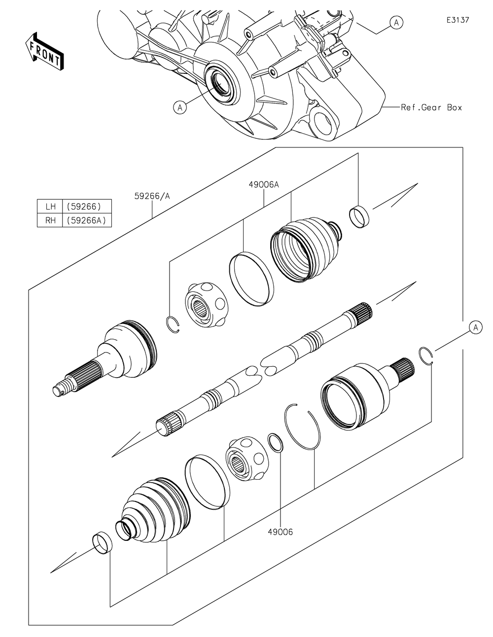 Drive Shaft-Rear Diagram and Parts List for KAF820BJF 2018 Kawasaki Lawn Tractor Accessories