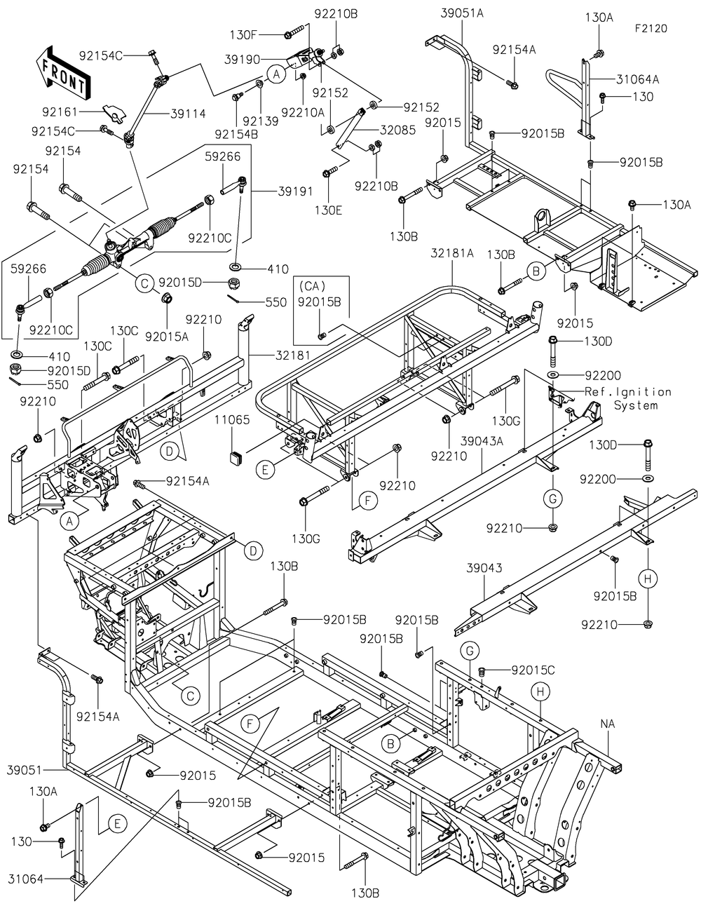 Frame Diagram and Parts List for KAF820EJF 2018 Kawasaki Lawn Tractor Accessories