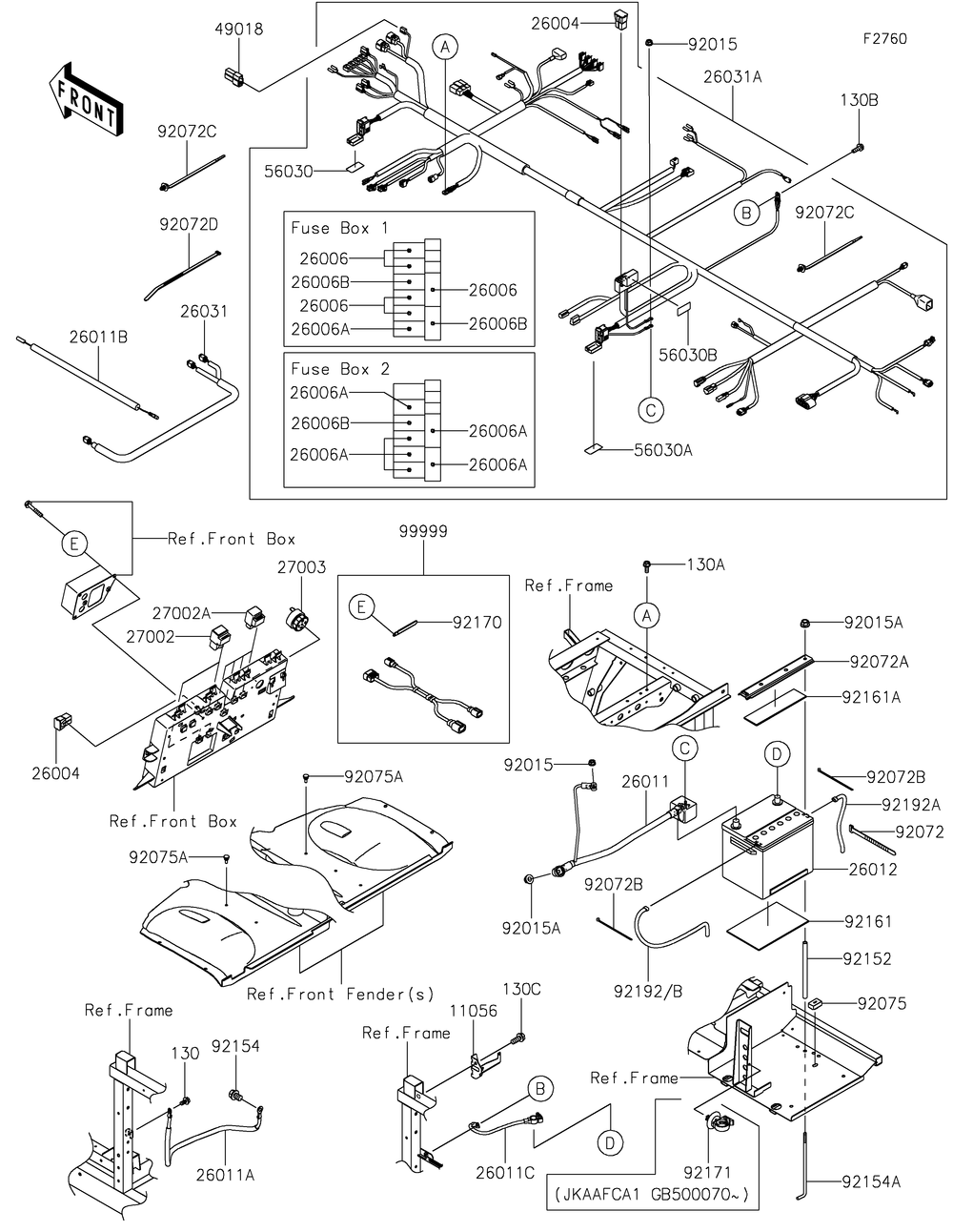 Chassis Electrical Equipment Diagram and Parts List for KAF1000AGF 2016 Kawasaki Lawn Tractor Accessories