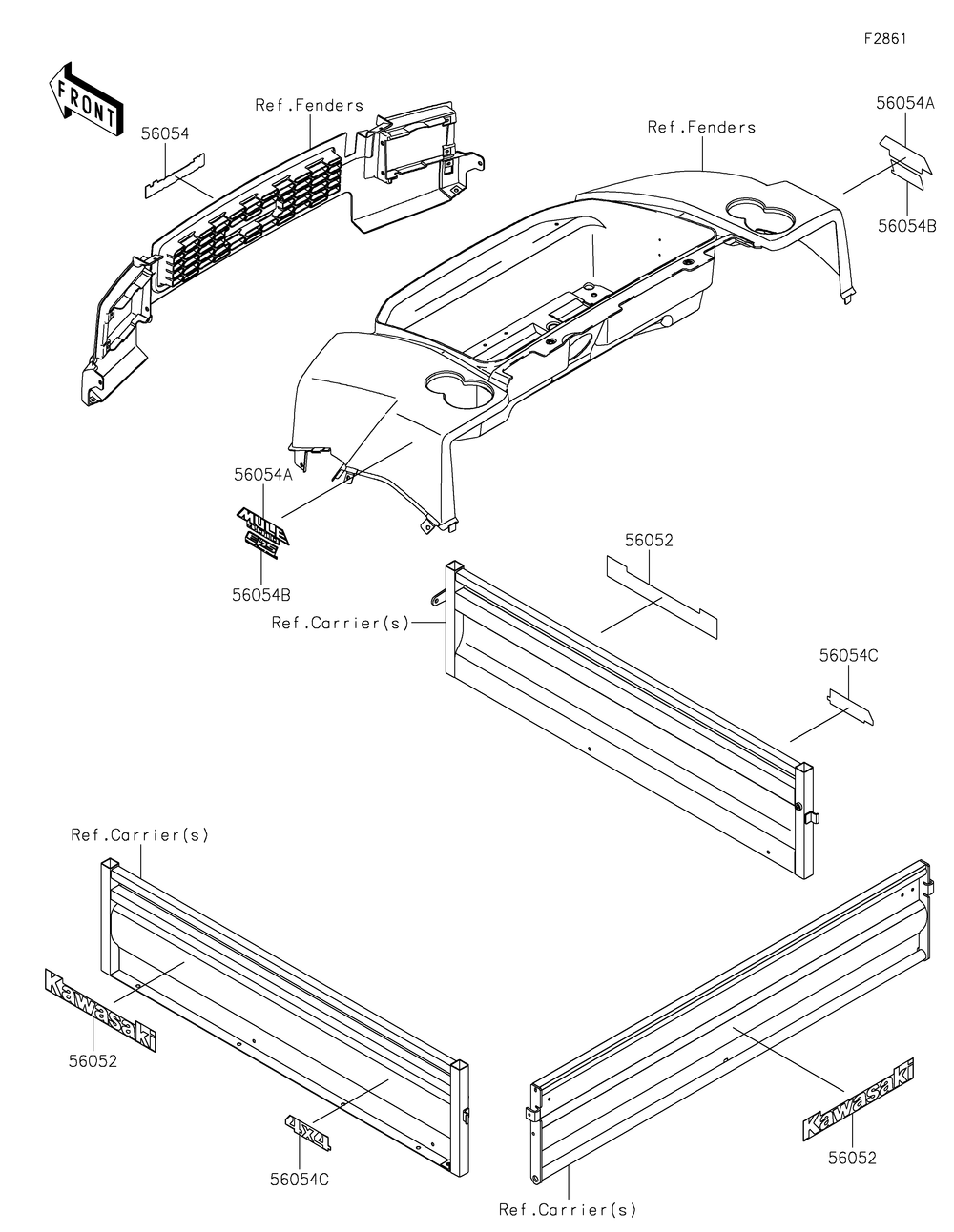 Decals Diagram and Parts List for KAF620MNFNN 2022 Kawasaki Lawn Tractor Accessories
