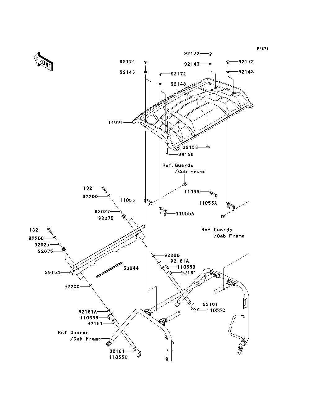 Cowling Diagram and Parts List for KRF750RDF 2013 Kawasaki Lawn Tractor Accessories