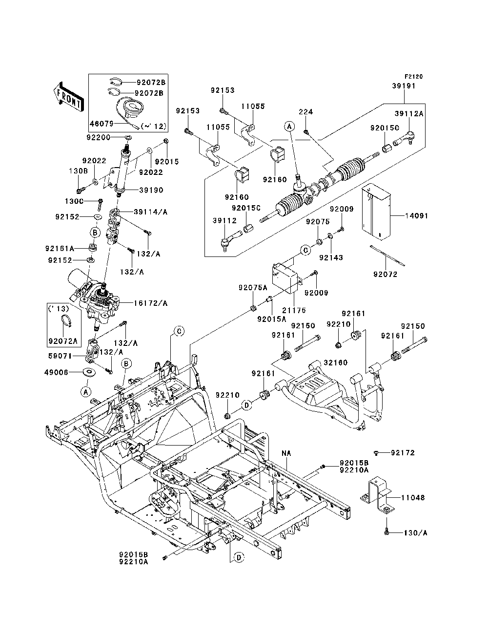 Frame Diagram and Parts List for KAF620MDF 2013 Kawasaki Lawn Tractor Accessories
