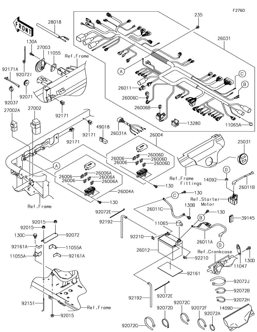 Chassis Electrical Equipment Diagram and Parts List for KAF620XJF 2018 Kawasaki Lawn Tractor Accessories