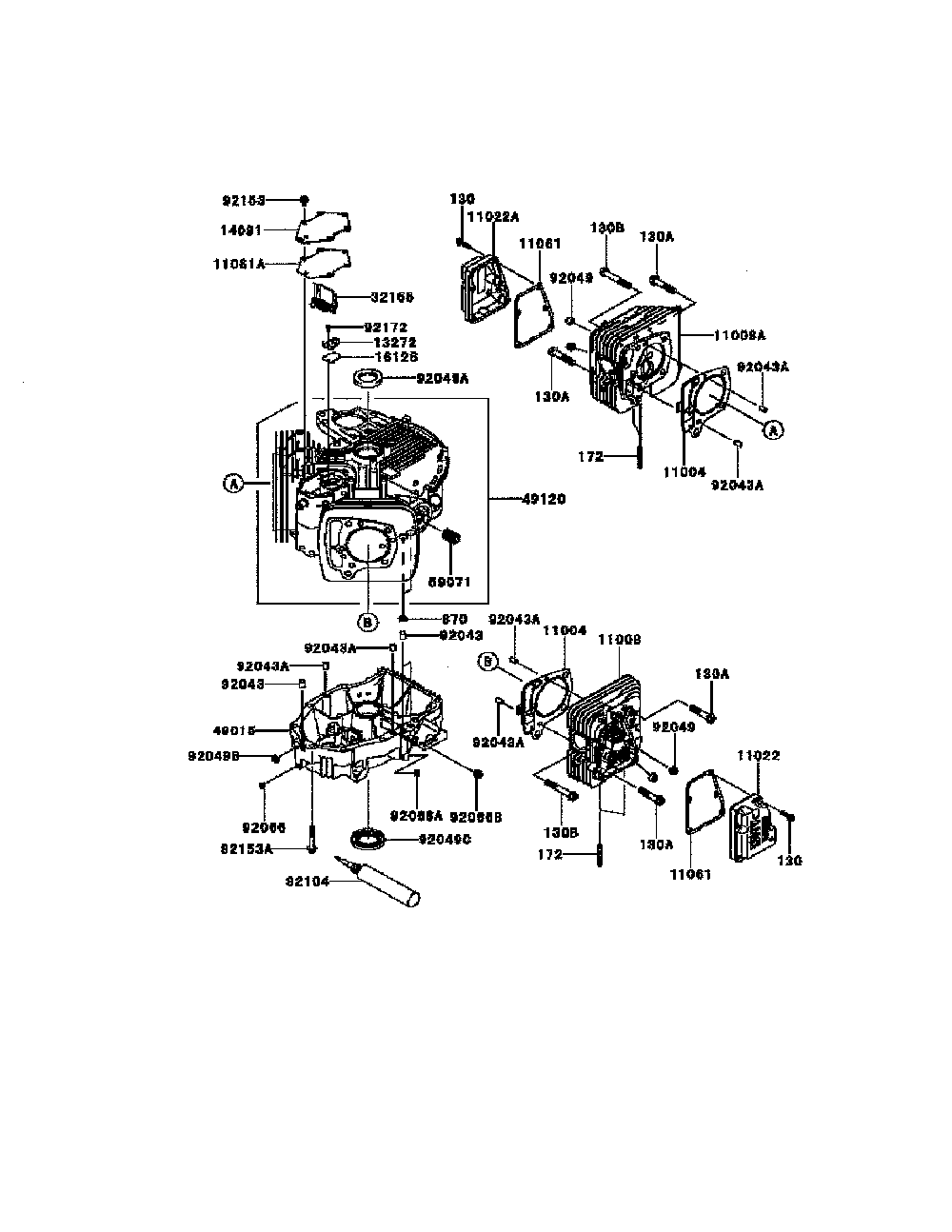 Cylinder/crankcase Diagram and Parts List for FR651V-BS31  Kawasaki Engine