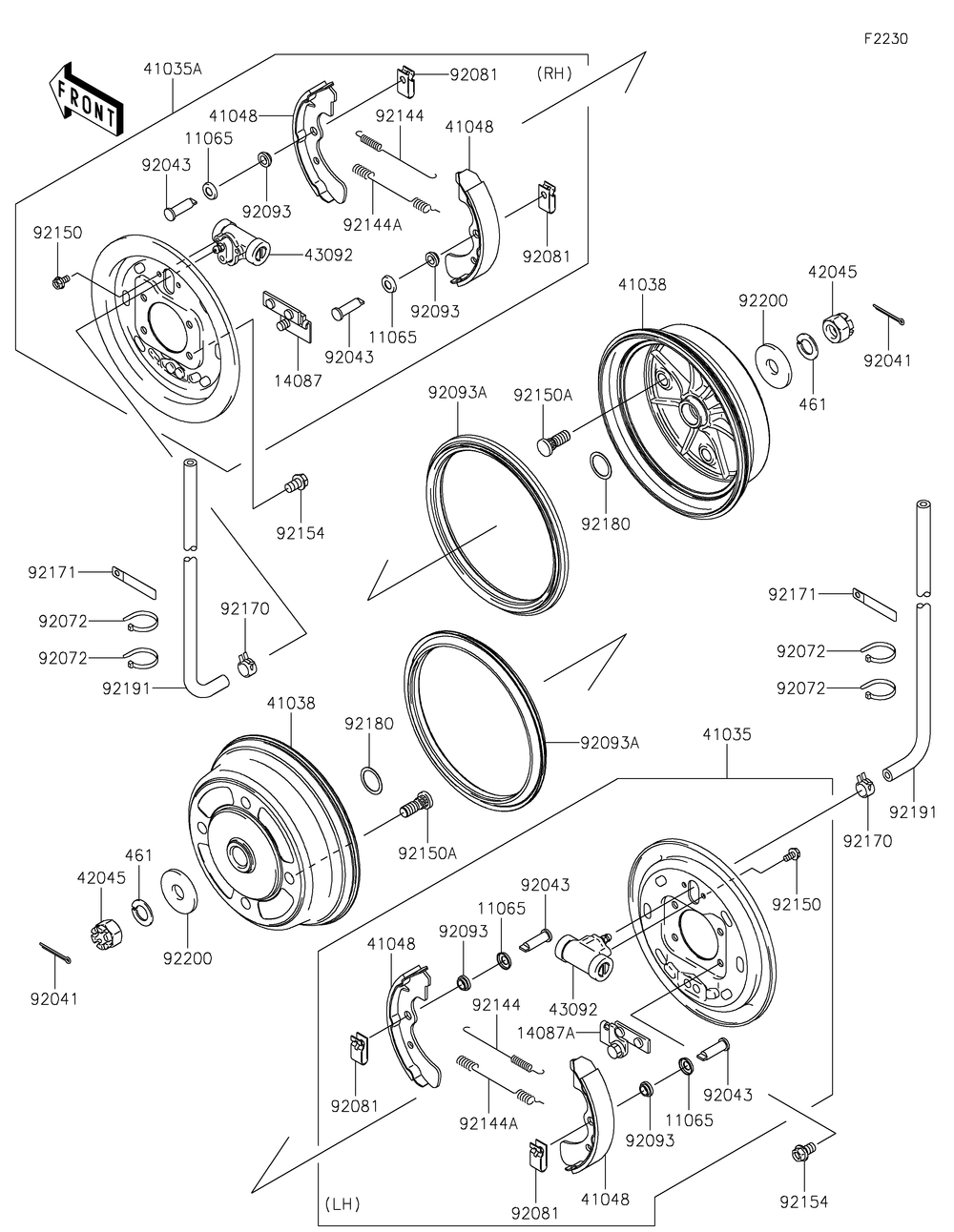 Front Hubs/Brakes Diagram and Parts List for KAF620RMFNN 2021 Kawasaki Lawn Tractor Accessories