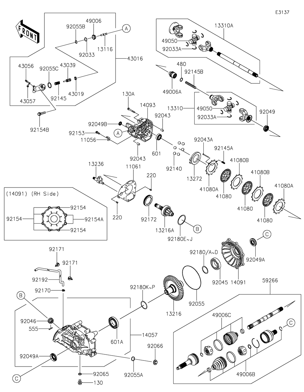 Drive Shaft-Rear Diagram and Parts List for KRF800GKF 2019 Kawasaki Lawn Tractor Accessories