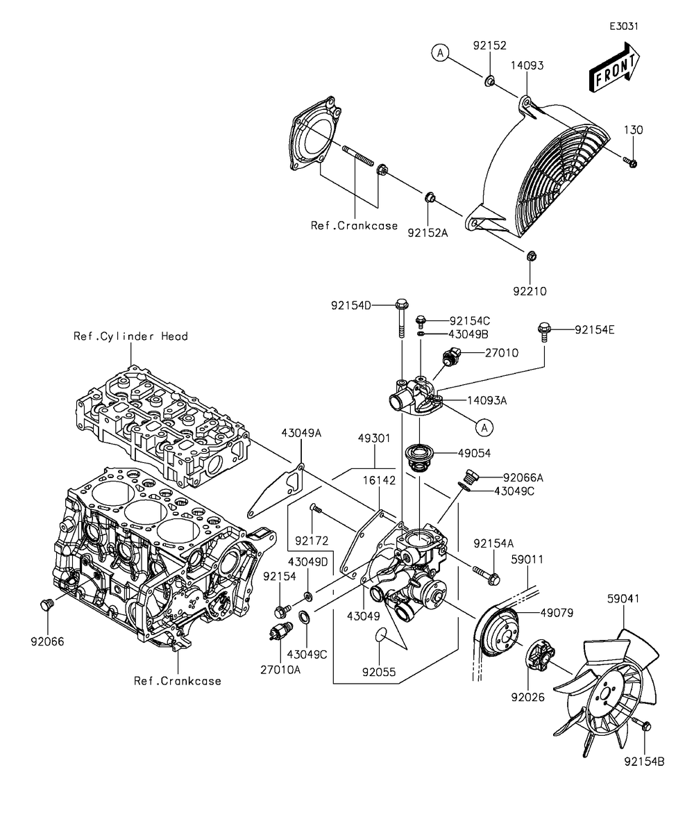 Water Pump Diagram and Parts List for KAF1000EGF 2016 Kawasaki Lawn Tractor Accessories
