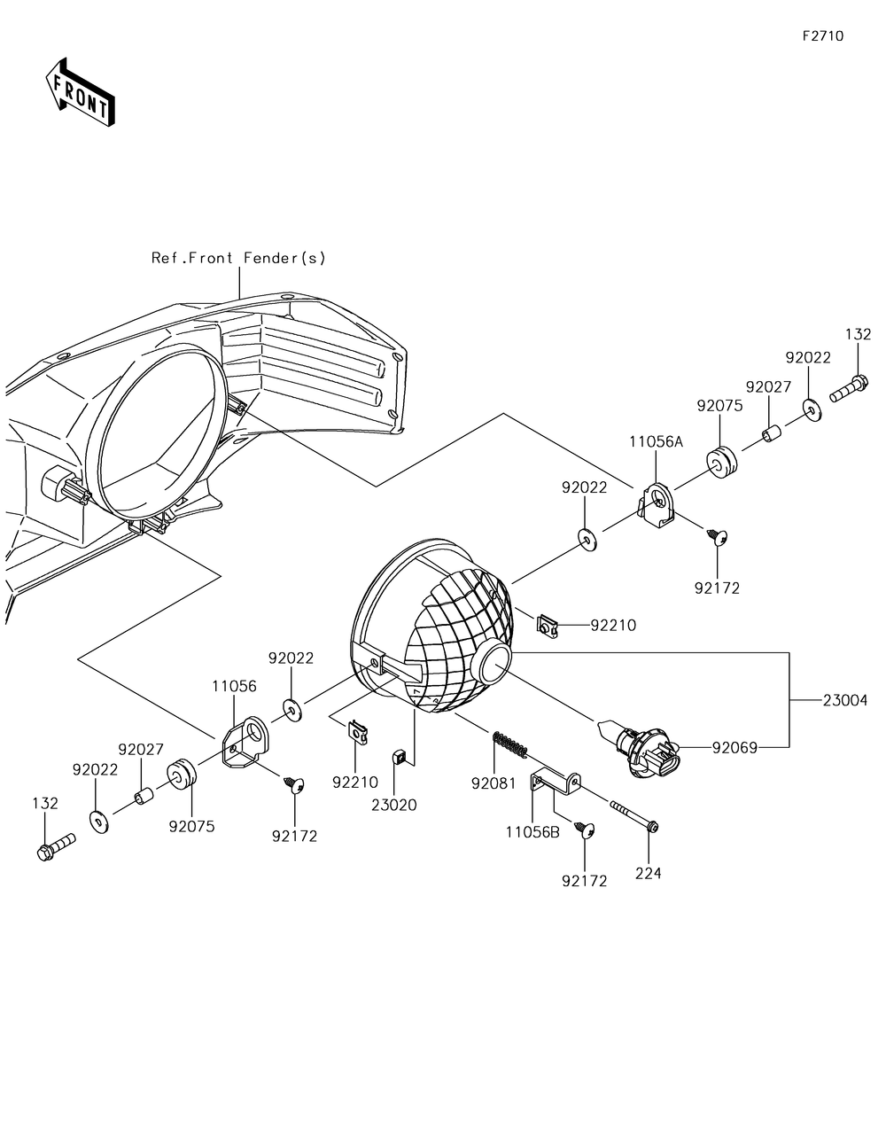 Headlight Diagram and Parts List for KAF1000HJF 2018 Kawasaki Lawn Tractor Accessories
