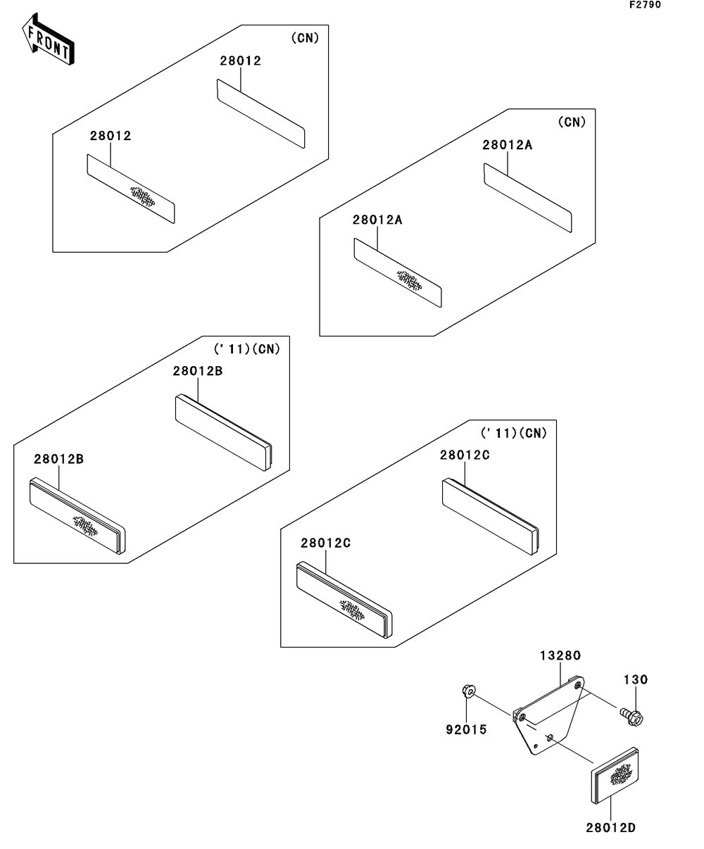 Reflectors Diagram and Parts List for KAF400AFF 2015 Kawasaki Lawn Tractor Accessories