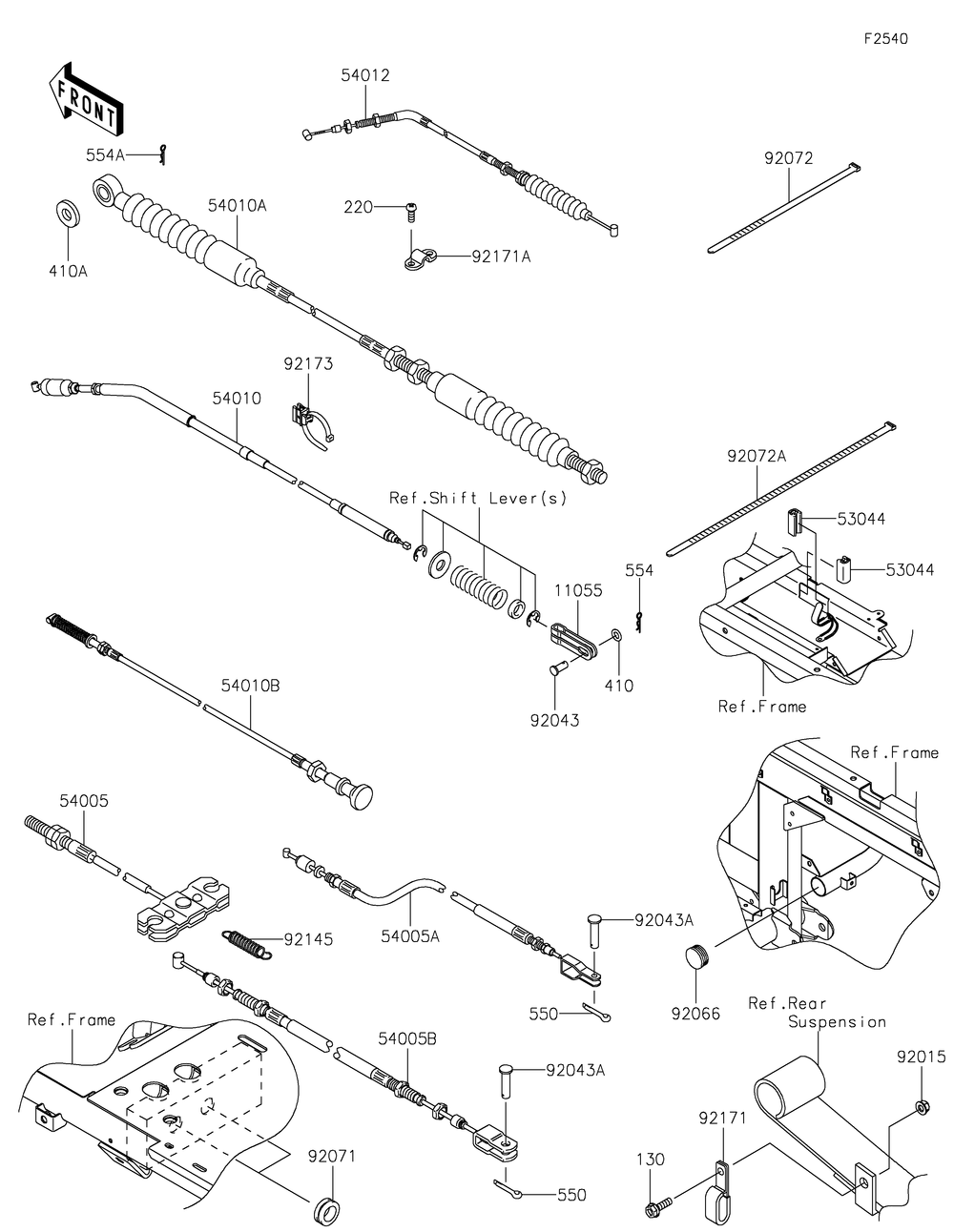 Cables Diagram and Parts List for KAF620WMFNN 2021 Kawasaki Lawn Tractor Accessories