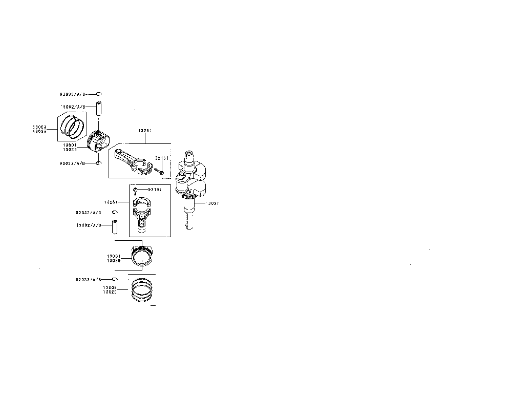 Piston/crankshaft Diagram and Parts List for FR730V-BS07  Kawasaki Engine
