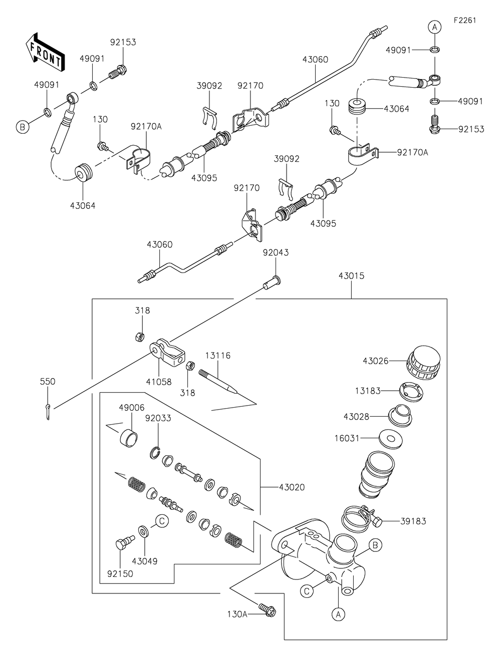 Master Cylinder Diagram and Parts List for KAF620MLF 2020 Kawasaki Lawn Tractor Accessories