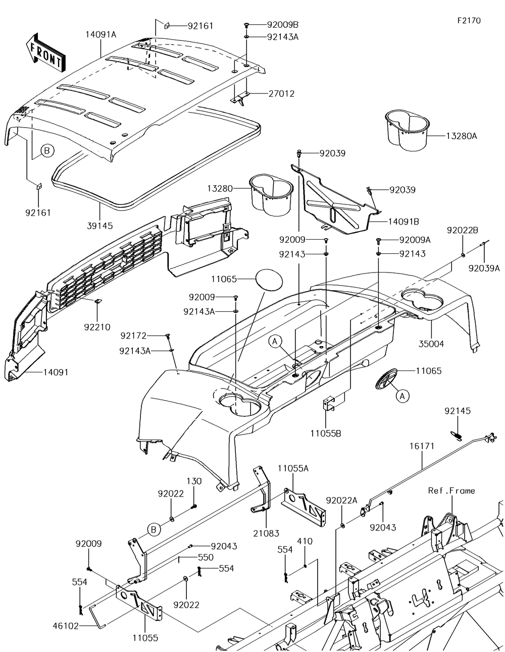 Fenders Diagram and Parts List for KAF620VGF 2016 Kawasaki Lawn Tractor Accessories
