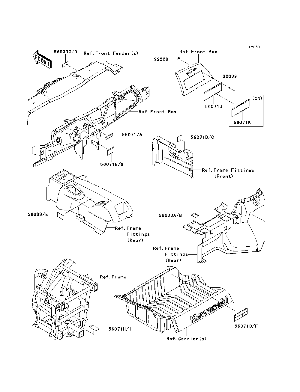 Labels Diagram and Parts List for KRT800BEF 2014 Kawasaki Lawn Tractor Accessories