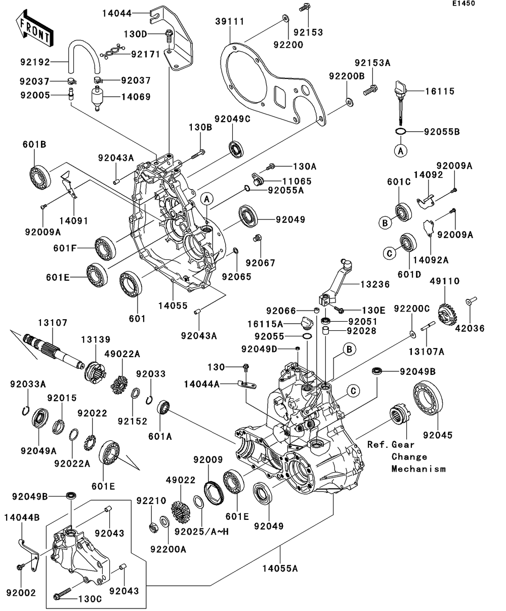 Gear Box Diagram and Parts List for KAF400AFF 2015 Kawasaki Lawn Tractor Accessories