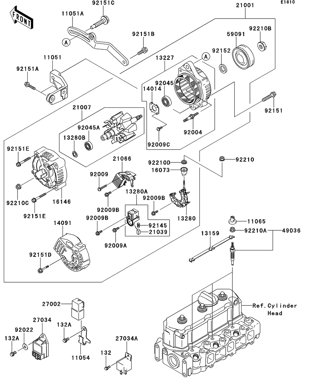 Generator Diagram and Parts List for KAF950GDF 2013 Kawasaki Lawn Tractor Accessories