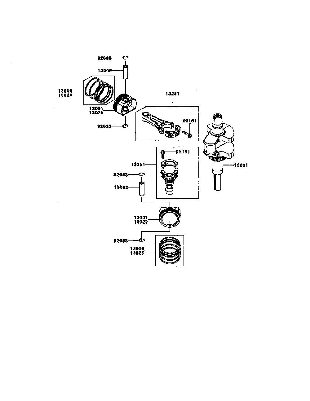 Piston/crankshaft Diagram and Parts List for FR651V-BS31  Kawasaki Engine