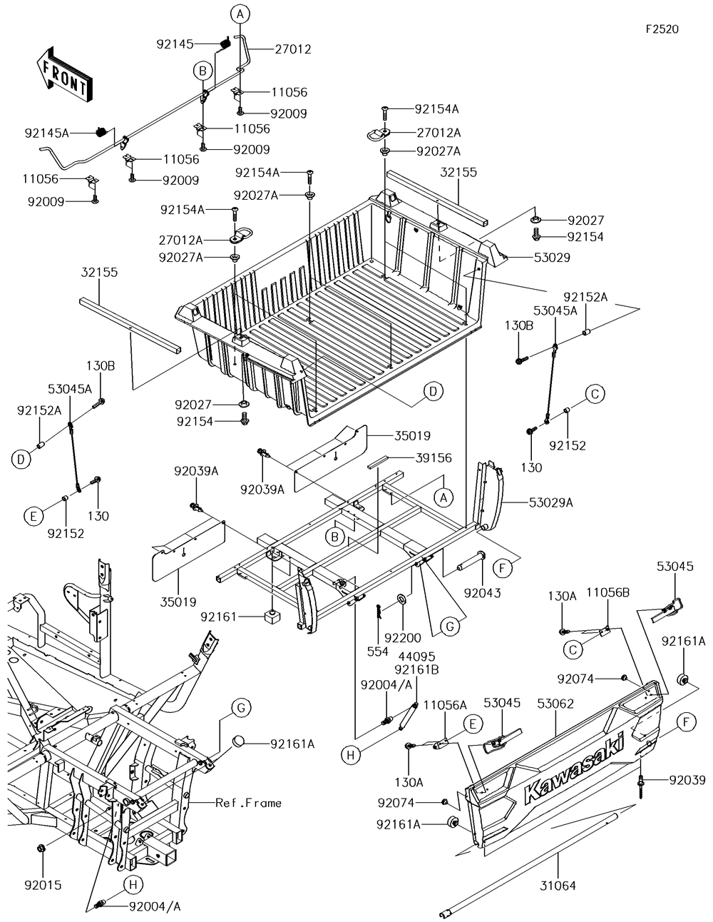 Carrier Diagram and Parts List for KRF800GJF 2018 Kawasaki Lawn Tractor Accessories