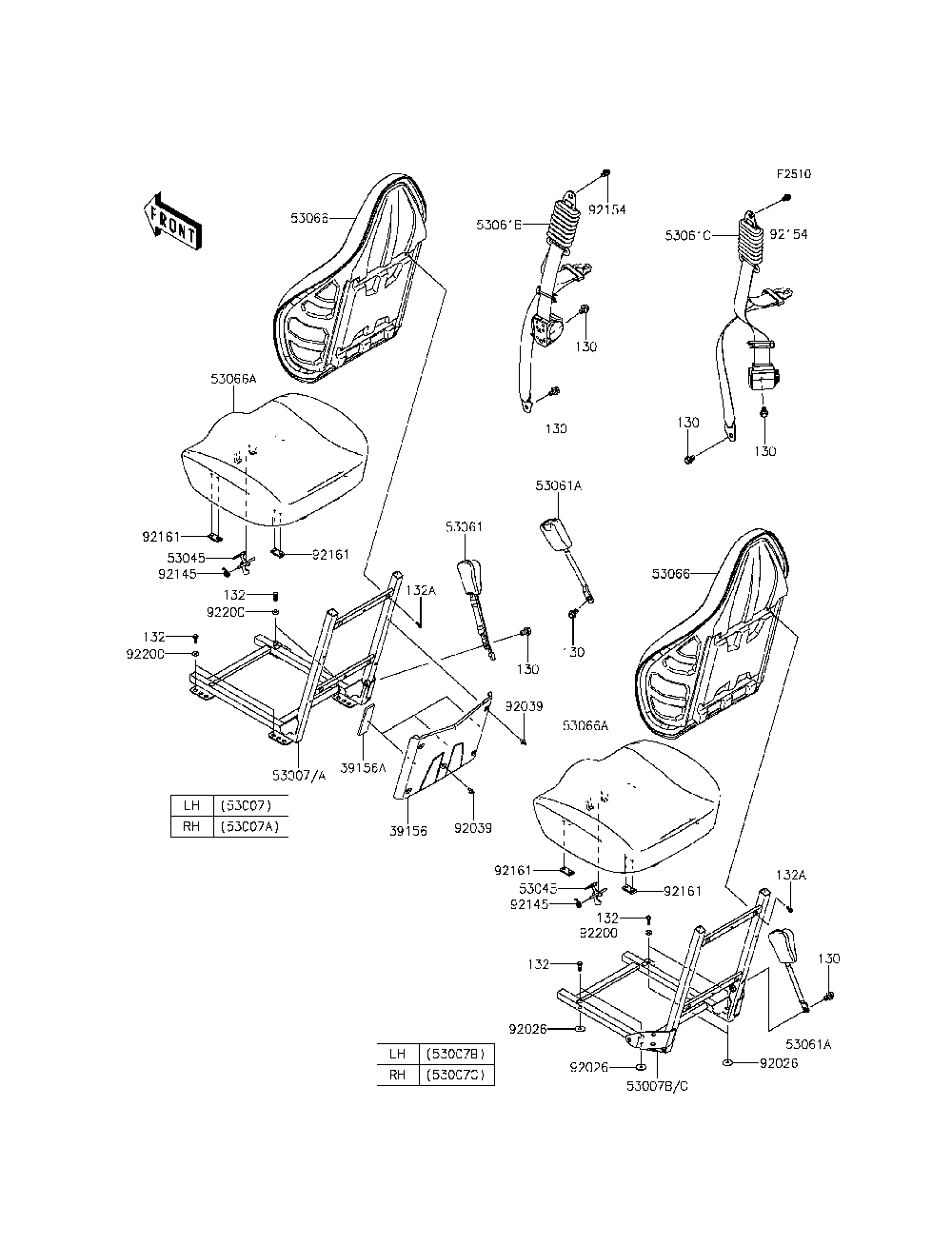 Seat Diagram and Parts List for KRT800DFF 2015 Kawasaki Lawn Tractor Accessories