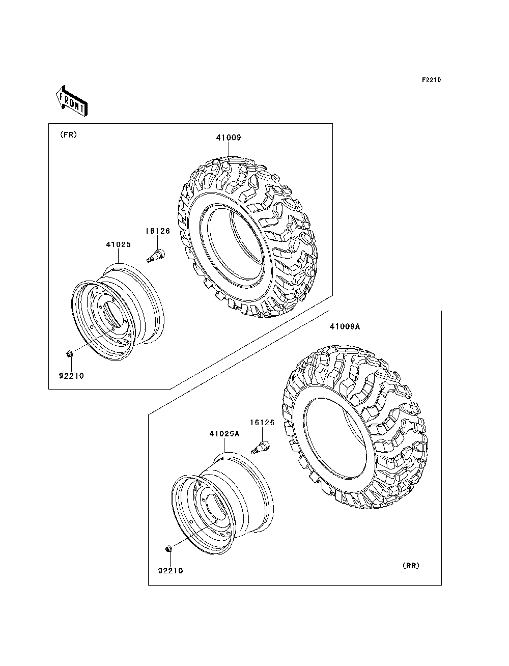 Wheels/Tires Diagram and Parts List for KRF750RDF 2013 Kawasaki Lawn Tractor Accessories