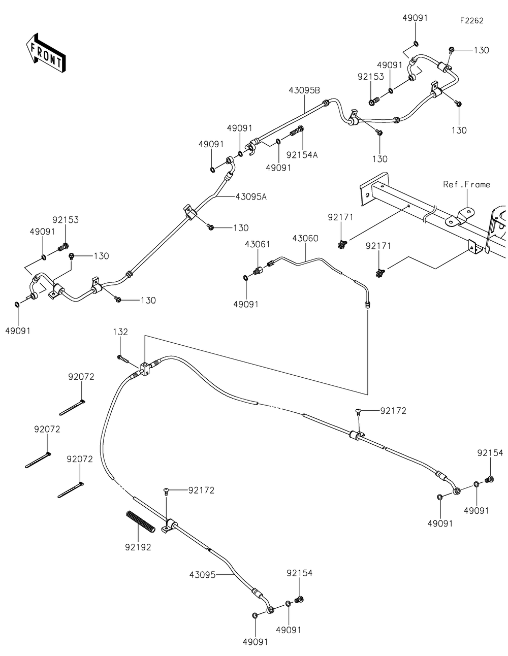 Brake Piping Diagram and Parts List for KRF1000DPFNL 2023 Kawasaki Lawn Tractor Accessories