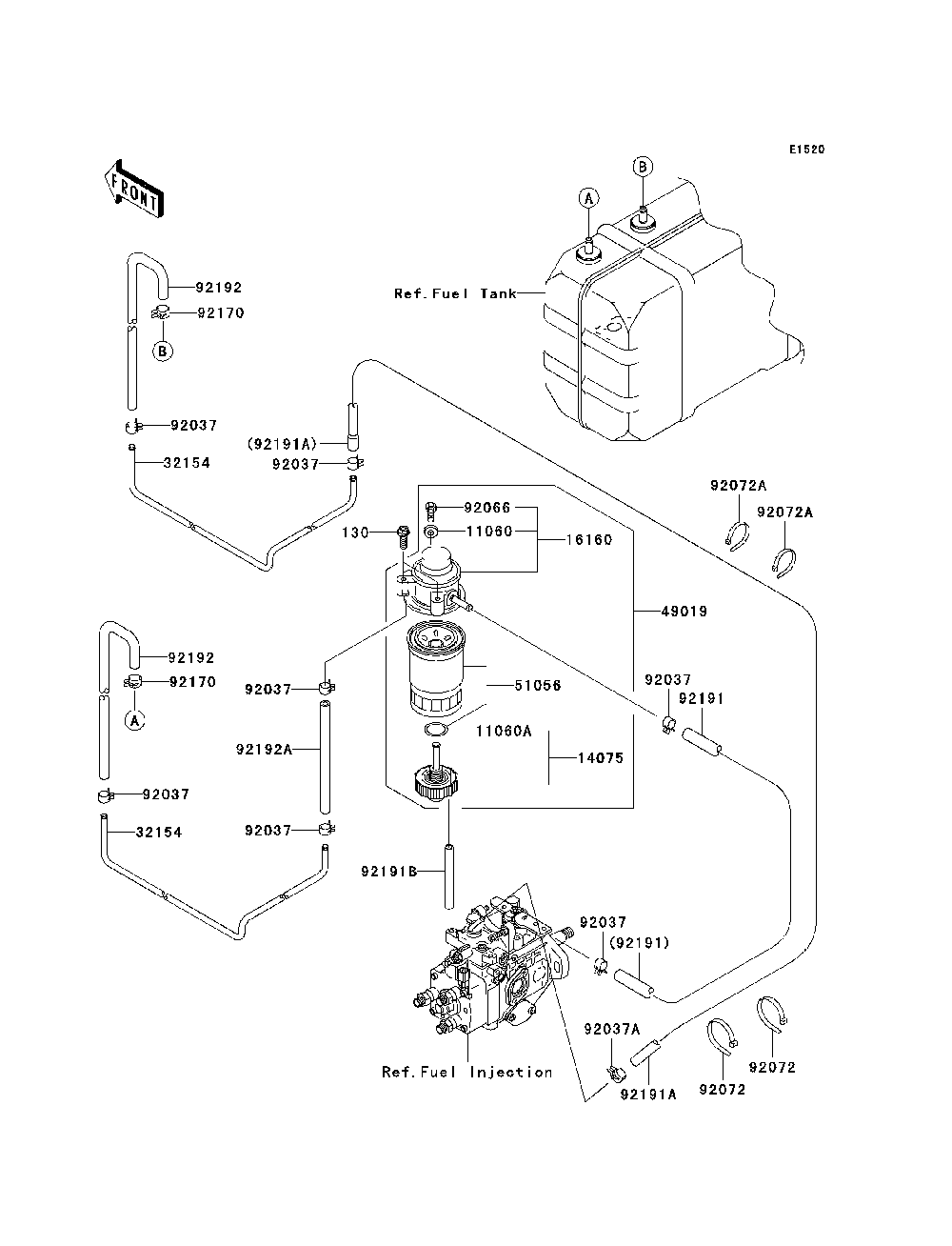 Fuel Pump Diagram and Parts List for KAF950C7F 2007 & Prior Kawasaki Lawn Tractor Accessories